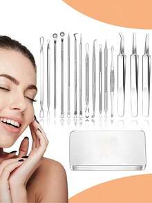 Bộ 15 món dụng cụ nặn mụn đầu đen, làm sạch lỗ chân lông, chăm sóc da mặt chuyên sâu. - Bạc - Xem 4