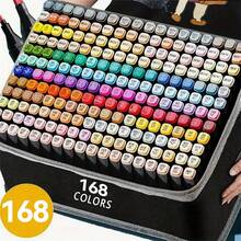 168 Colors Dual Tip Art Markers, Dual-Tip Watercolor Marker Set, Anime Paint Pen For Drawing And Outlining Permanent Marker Plus Colorless Blender, Micro-Tip Pens, Marker Bag For Adult ColoringHighlighting, Illustration, Anime Design, Art Sketch Drawing Marker Set(Package Random) - Multicolor - View 2