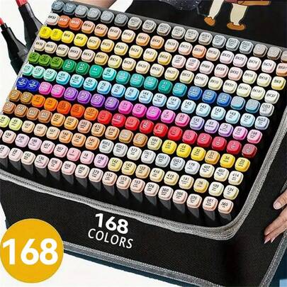 168 Colors Dual Tip Art Markers, Dual-Tip Watercolor Marker Set, Anime Paint Pen For Drawing And Outlining Permanent Marker Plus Colorless Blender, Micro-Tip Pens, Marker Bag For Adult ColoringHighlighting, Illustration, Anime Design, Art Sketch Drawing Marker Set(Package Random)