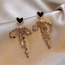 Heart-Shaped Bow Tassel Earrings For Women, Elegant Long Earrings, New Popular Style, High-End And Unique Earrings - 1 - 查看 4