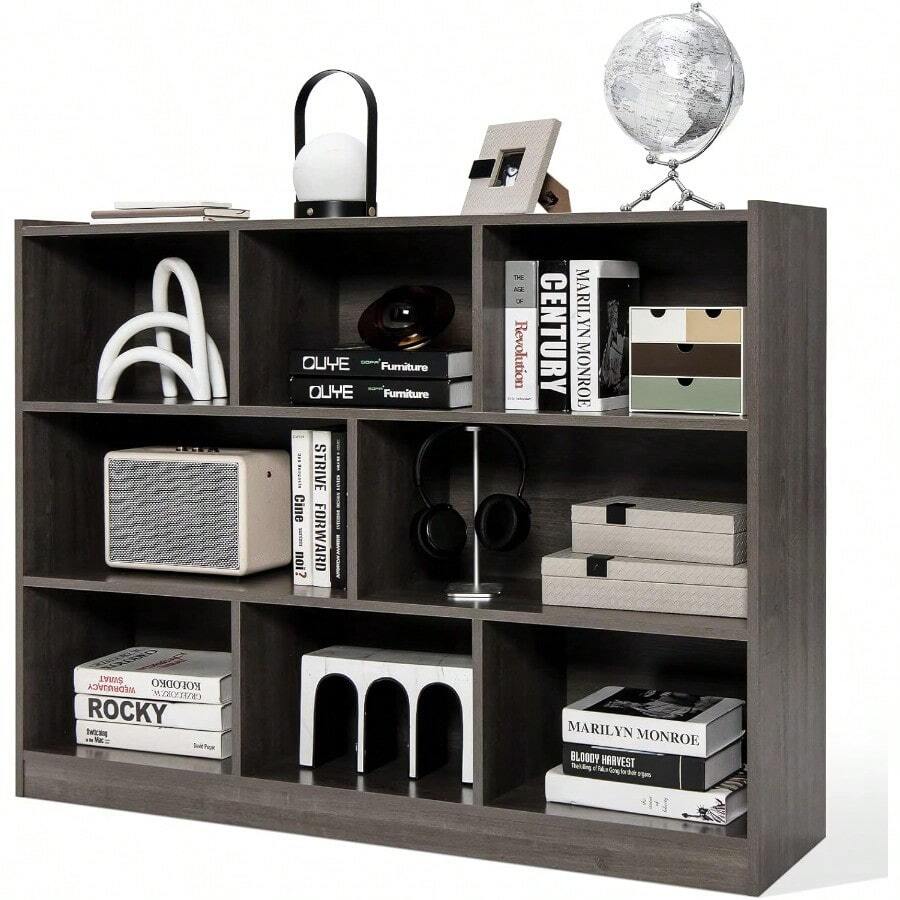 Wood Storage Cube Bookcase 3 Tier 8 Cube Open Shelf Storage Cabinet Multipurpose Bookshelf Display Shelf For Living Room Bedroom Kid's Playroom Reading Nook Grey - Grey - View 1