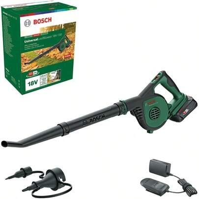 Bosch 18V Cordless Leaf Blower With 2-Speed Selection Includes Leafblower Nozzle Inflator Nozzle 2.5Ah Battery And Fast Charger UniversalLeafBlower 18V-130