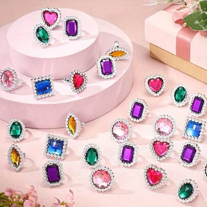 10/20/30pcs Colorful Plastic Princess Jewelry Rings, Princess Accessories, Acrylic Plastic Rings, Bridal Shower Dress Party Supplies, Costume Rings Set, Holiday Party, Party Favor Pack