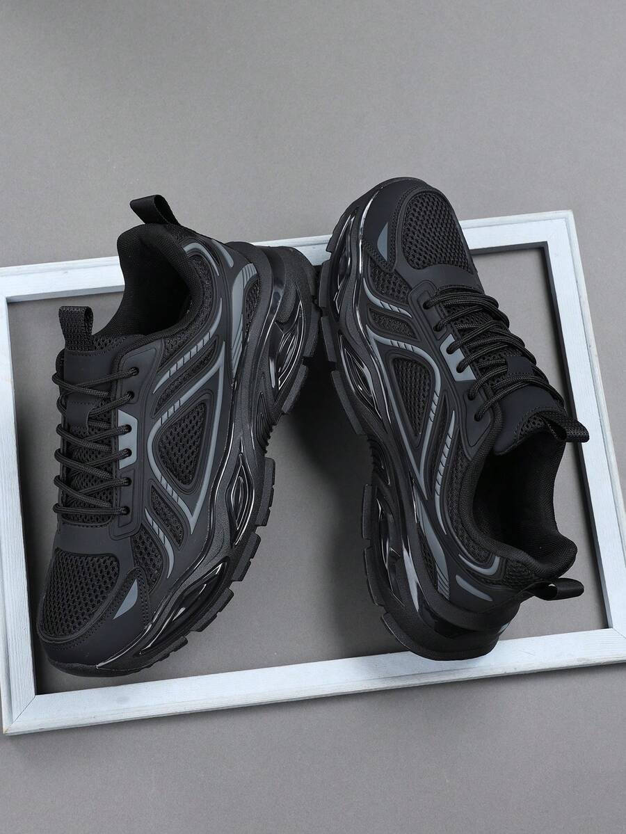 Fashion Casual Men's Shoes,Classic Stylish Men Sports Shoes Lace-Up Running Shoes,Personalized Men Sneakers Street Casual Shoes - Black - View 1