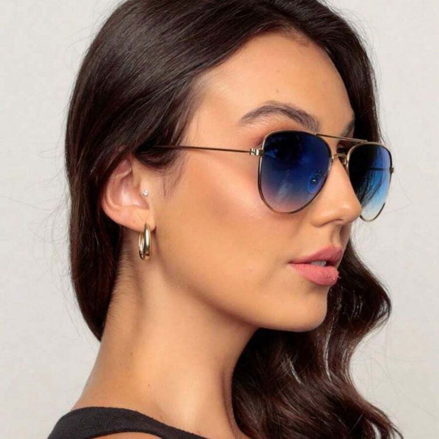 Vintage Fashion Aviator Sunglasses For Women And Men, Unisex, With Metal Frame, UV 400 Lens - 藍色 - 查看 1