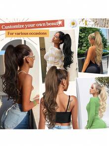 Hair Ponytail Extension Claw Clip In Ponytail Hair Extensions Pony Tail Extensions Natural Wavy Synthetic Curly Hairpiece Dark Brown For Women - Multicolor - View 10