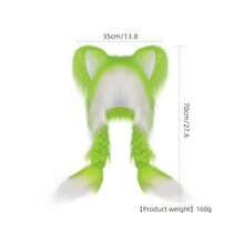 JUNBOON Cute Pl 11ush Cat Hat Fluffy Ear Headwear Winter Warm Earmuffs Head Mask Halloween Cosplay Accessory,Green - màu xanh lá - Xem 8