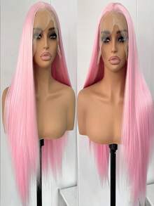 websterwigs 13x4 Pink Natural Straight Synthetic Lace Front Wig, High Quality Heat Resistant Fiber, Pre-Plucked, Glueless, Full Wig Set For Women, Halloween - Multicolor - View 7