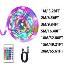 Striscia luminosa a LED con telecomando IR a 24 tasti per il controllo della striscia luminosa RGB, luminosità regolabile, adatta per camera da letto, soggiorno, retroilluminazione TV e specchi domestici, Striscia luminosa a LED RGB, telecomando a 24 tasti, dimmerazione multi-modalità, alimentata tramite USB, per PC, TV, camera da letto, sala da pranzo, soggiorno, gaming, bar, feste - uso interno - Multicolore - Visualizzare 12
