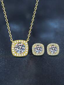 3件套925银2克拉莫桑石耳钉项链套装，适合女性日常佩戴、派对、度假、婚礼、周年纪念、生日等场合，是理想的珠宝礼物之选。 - TZ039M - 查看 2