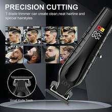 LQT Professional Men's Cordless Beard Trimmer, Temples Trimmer, With Three Limit Combs, Precise Trimming, T-Shaped Shaving Device, USB Charging - With LED Display, Daily Home Beard And Styling Trimming, Durable Structure, A Holiday Gift For Boyfriend And Husband, Father's Day Gift - Black - View 7