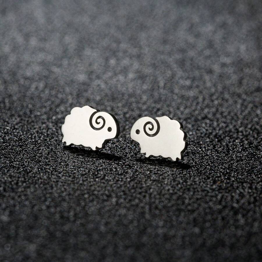 1Pair Stainless Steel Animal Sheep Stud Earrings For Women Girls Birthday Present Jewelry, Parties And Dates,Everyday Jewelry Gifts - GED372 - View 1