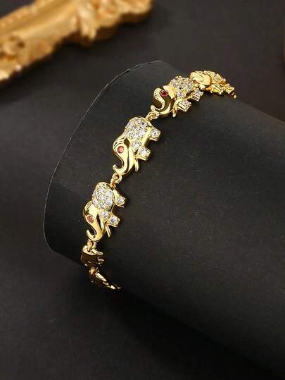 1pc Simple & Fashionable Gold-Plated Elephant Mother & Child Design Bracelet, Perfect Gift For Women, Suitable For Daily Wear