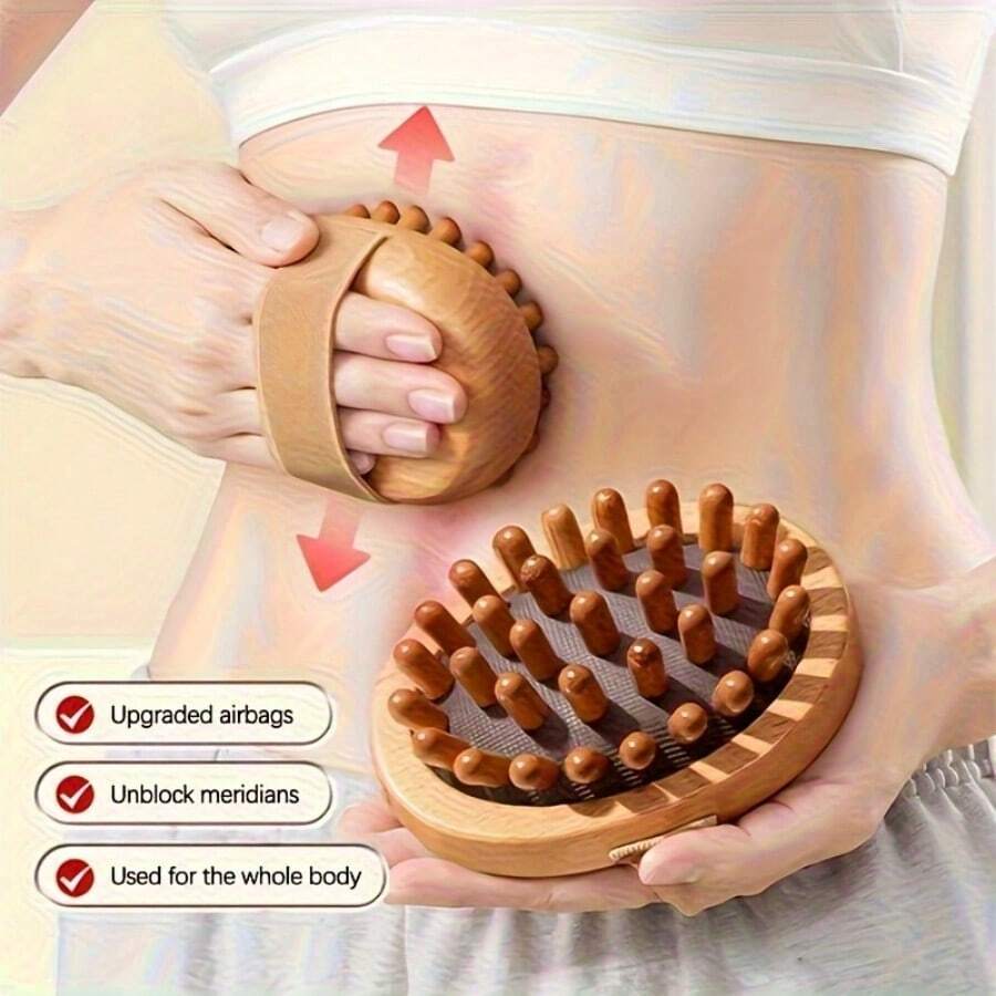 Manual Wooden Massage Tool Wooden Meridian Massage Brush Air Cushion Meridian Comb, Body Massager Scalp Massage Comb - Brown - View 1