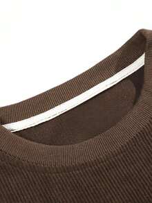 Moletom Gola Careca Estilo Vintage Plus Size para Homens, Moletom de Veludo Casual para Compras, Encontros, Viagens, Vida Diária, Presente para o Dia dos Pais - Castanho - Visão 7