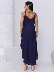 Plain  Trapeze Dress - Màu xanh hải quân - Xem 2