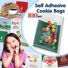 Aimall 100x Christmas Cellophane Bag Party Favour Cookie Sweet Candy Biscuit Gift Bags