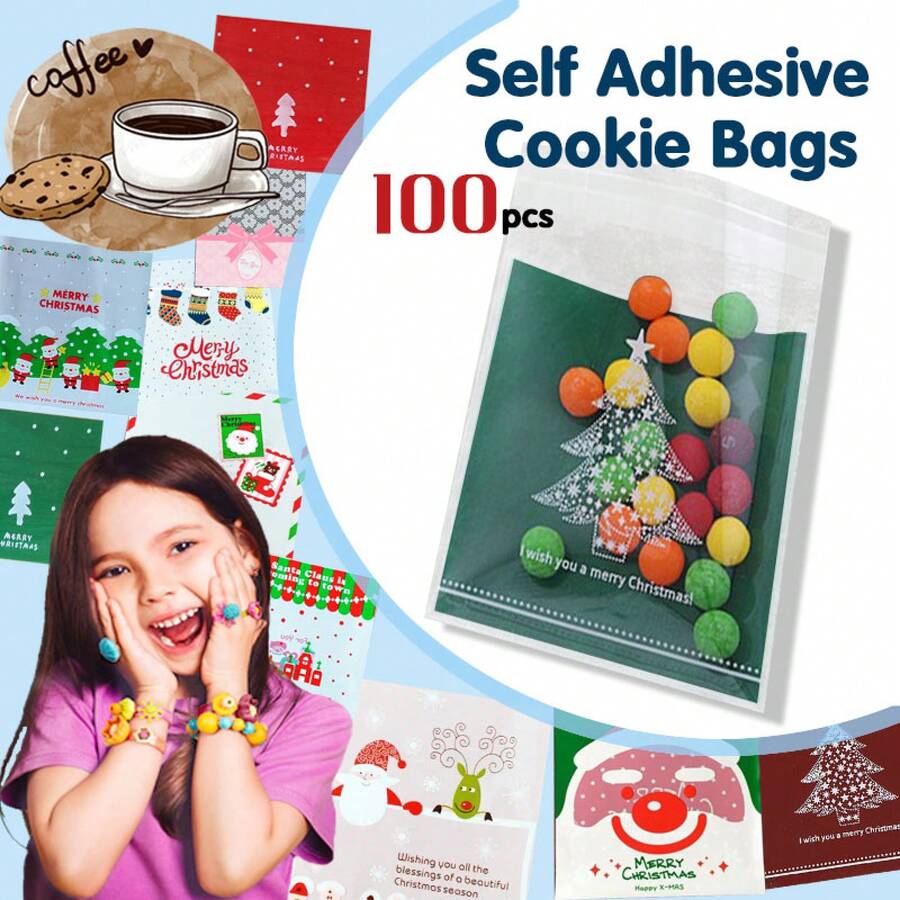 Aimall 100x Christmas Cellophane Bag Party Favour Cookie Sweet Candy Biscuit Gift Bags