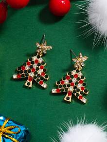 1 Pair Fashionable Rhinestone Studded Star & Christmas Tree Design Women Earrings, Winter - Multicolor 3 - View 5