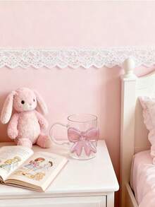 1pc Pink Bow Princess Glass Cup With Handle, Butterfly Decor Juice/Milk Cup, Ins Style Drinking Water Cup, New High-Quality Butterfly Wine/Coffee/Tea Cup, Lovely Couple Gift Cup