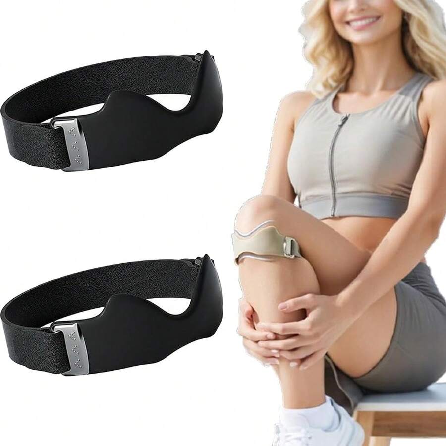Correa de rodilla Flexwrap genérica, soporte de rodilla Flexwrap, esenciales Flex Wrap, banda de soporte de tendón rotuliano de silicona ajustable para hombres y mujeres, alivio cómodo para la incomodidad de la rodilla - Rosa y negro - Ver 1