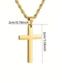 1pc Men's Stainless Steel Gold-Plated Cross Pendant, Fashionable Minimalist Rope Chain Necklace, Perfect Men's Jewelry Accessory - Multicolor - View 6
