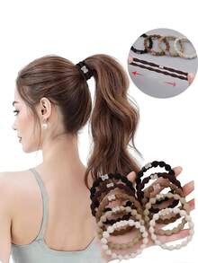 10 件女士黑水晶弹力发带，高弹力不伤发时尚百搭马尾辫夹，简单百搭日常发饰，发圈，发绳，发球，健身运动装 - 彩色 - 查看 5