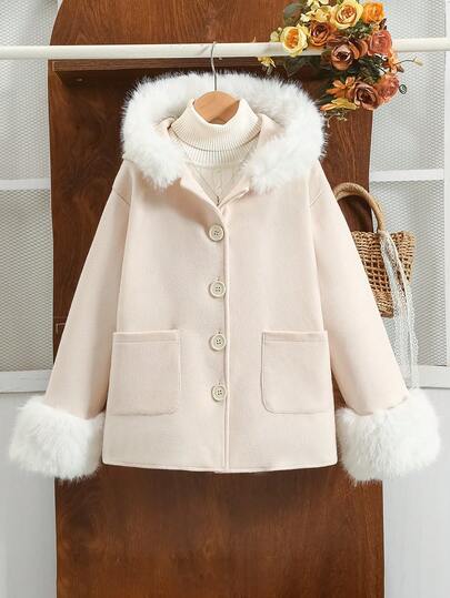 Girls' Warm Hooded Cardigan Jacket, Hooded Fur Collar 2025 Autumn/Winter New Top, Sweet Lady Academy Style Girls Coat & Jacket