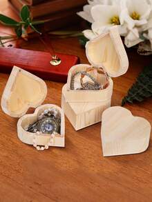 4pcs Wood Box Heart Shaped Unfinished Wood Box With Magnetic Hinged Lid For DIY Gift Box Birthday Wedding Anniversary Jewelry Craft Storage
