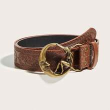 1 pieza Cinturón de mujer de estilo occidental con patrón de dragón en relieve de piel de PU, con incrustaciones de turquesa y ágata, de estilo bohemio, adecuado para vaqueros, Halloween, primavera, verano, otoño, invierno