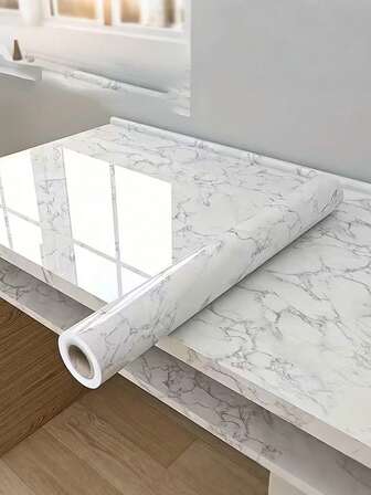 1 pieza Papel tapiz autoadhesivo con superficie lisa y patrón de mármol - Resistente al agua, al calor y al aceite para cocinas y baños, fácil de aplicar para renovar muebles