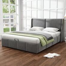 Upholstered Bed, Ear-Shaped, Cushioned Headboard, Double Bed, Hydraulic Functional Bed, 140 X 200, Grey - Grey - View 3