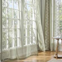 Vorhänge mit Ösen Gardinenschals 2er Set Vorhänge Wohnzimmer modern Schlafzimmer,Curtains Living Room Ösenschal Voile Gardinen Gardine lichtdurchlässig Vorhang Leinenoptik Weiß - Pastellgrün - Übersicht 2