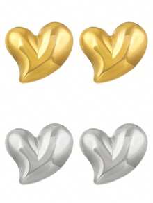 1 par de elegantes pendientes de botón con forma de corazón de acero inoxidable de 18K, minimalistas, versátiles para mujeres, adecuados para uso diario, fiestas y vacaciones