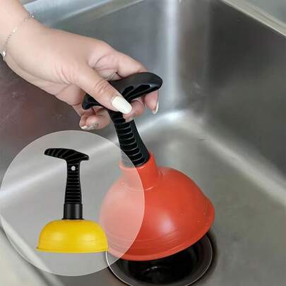 1pc Toilet Plunger, Sink Plunger, Clog Remover, Hair Removal Drain Cleaner, Compact & Durable Sink & Drain Plunger, Suitable For Kitchen And Bathroom, Applicable For Kitchen Sink, Bathroom Sink, Shower, And Bathtub, Large Corrugated Pipe, Suitable For Commercial And Residential Use, Unclog Drains