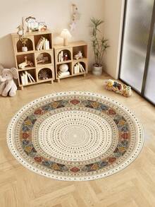 1pc Colorful Printed Winter Round Minimalist Rug - Beautifully Vintage Decorative Carpet, Suitable For Daily Home Decor, Christmas, Thanksgiving, Parties And More, Bedroom Decor, Small Rug, Carpet, Home Decor, Living Room Carpet, Small Living Room Rug, Bedroom Rug, Living Room Home Decor, Outdoor Rug, Washable Carpet - Multicolor - View 3