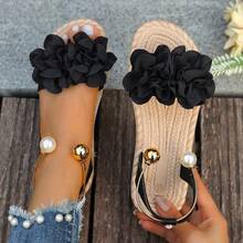 Sandálias Escorregadias Florais para Mulheres, Estilo Boêmio Doce, Versátil para Férias na Praia, Sola Macia Antiderrapante - Preto - Visão 14