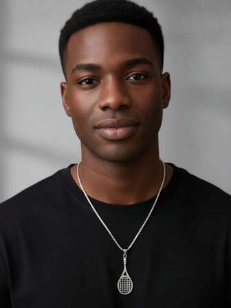 1pc Fashionable Stainless Steel Tennis Racket Pendant Necklace, Suitable For Men And Women, Christmas Gift, New Year Gift, Birthday Gift, Friend Gift, Holiday Gift