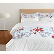 Winter Duvet Cover Set, Merry Theme Delicate Snowflakes, Vintage Holiday Pattern, 3 Piece Bedding Set With 2 Pillow Shams, Size, Teal White - White Orange - View 11