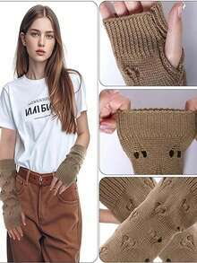 1 pieza Mangas de brazo cálidas y de felpa hechas de lana y tejidas para un excelente calor. El diseño de media longitud sin dedos es perfecto para el uso diario y el esquí en otoño e invierno, y puede ser usado tanto por hombres como por mujeres. Un gran regalo para amigos