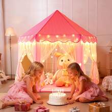 Princess Castle Fairy Tent, Play Toys For Girls Large Hexagon Playhouse, Toy Houses, Indoor And Outdoor Kids Magical Game House Kids Camping(With Star Lights) - Pink - View 12