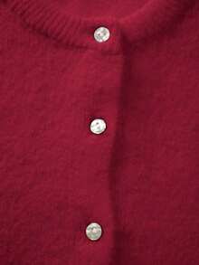 FOR BEAUTY 女士圆领扭结纽扣长袖针织开衫上衣，短款休闲宽松舒适酒红色毛衣外套，新年