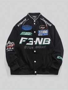 Brand Embroidered Motorcycle Jacket Men's Autumn Couple Bf Style Baseball Jacket Men's Top Guochao Hip-Hop Jacket Men - màu đen - Xem 3