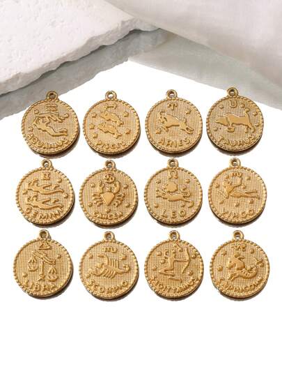 3pcs Stainless Steel 12 Zodiac Sign Pendant, Constellation Pattern, Suitable For DIY Jewelry Making, Bracelet Necklace Accessories, Birthday Gift