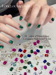 KIRAME 180顆 12色混色 6x8mm 長方形平底水鑽套組，含1支點鑽筆，高光澤K9美甲鑽飾，適用居家美甲、美甲沙龍、美甲用品，萬聖節、聖誕節、新年、節日禮物美甲飾品 - 彩色 - 查看 6