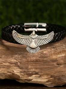 1pc New Fashion Braided Leather Liberty Eagle Bracelet Men Women Retro Black Leather Wristband Jewelry Gift - Fashion - View 2