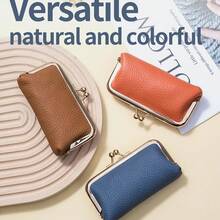 Bolsa de almacenamiento de cuero PU de unicolor con clip de bloqueo mini vintage para llaves, sin pintura de bordes, sin impresión, para cartera, monedero, cartera pequeña, monedero mini, monedero de mujer, cartera de señora - Multicolor - Ver 7