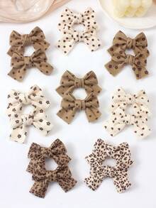 8个米色波点蝴蝶结发夹，3D豹纹印花，心形花朵图案发夹，法式优雅风格发饰，适合女孩、公主、日常佩戴、派对等场合 - 彩色 - 查看 4