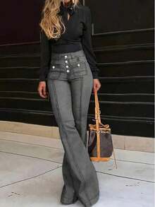 Women's Sexy Slim Fit Flared Jeans, Flared Pants, Sexy Winter Pants, Paired With Multiple Button Decorations, Charming And Sexy, Suitable For Parties, Banquets, Dances/Cocktail Parties, Parties, Birthday Parties, Nightclubs, Cocktail Parties - 灰色 - 查看 2
