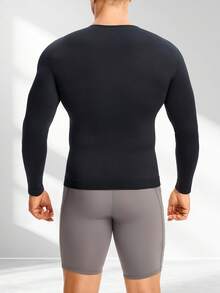 Nebility Men's Long-Sleeved Compression Shirt, Tight-Fitting Underwear - New Autumn/Winter Style, Sports Base Layer, Crew Neck Underwear - 黑色 - 查看 2